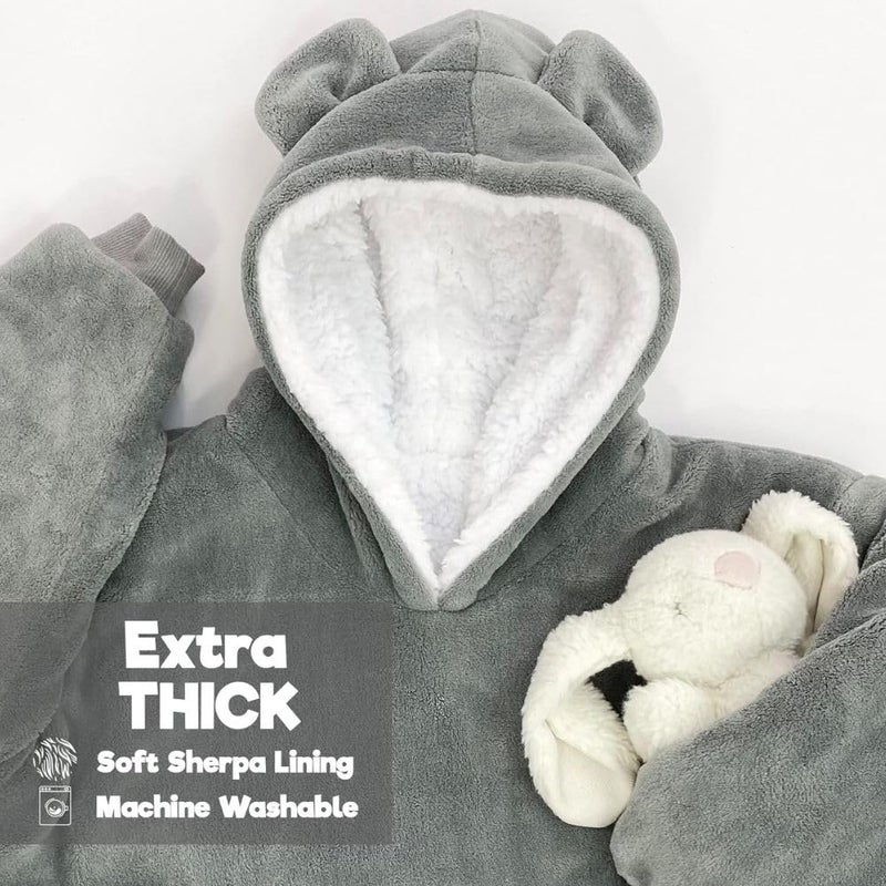 The Big Softy بطانية يمكن ارتداؤها للأطفال من 3 إلى 10 سنوات، بطانية بغطاء للرأس للأطفال على شكل حيوانات مرحة، سترة من صوف الشيربا بغطاء للرأس، قلنسوة مريحة كبيرة الحجم للأولاد والبنات والأطفال الصغار (الأرنب الوردي) - Image 4